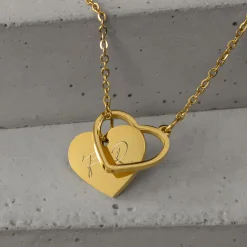 Y Kette mit zwei Herzen in Gold - Initialen Gravur