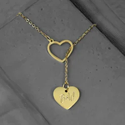 Y Kette mit zwei Herzen in Gold - Initialen Gravur