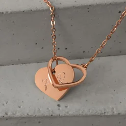 Y Kette mit zwei Herzen in Roségold - Initialen Gravur