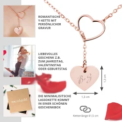 Y Kette mit zwei Herzen in Roségold - Initialen Gravur