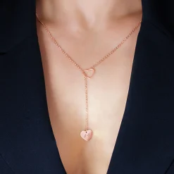 Y Kette mit zwei Herzen in Roségold - Initialen Gravur