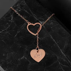 Y Kette mit zwei Herzen in Roségold - Initialen Gravur