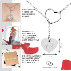 Y Kette mit zwei Herzen in Silber - Initialen Gravur