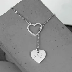 Y Kette mit zwei Herzen in Silber - Initialen Gravur