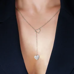 Y Kette mit zwei Herzen in Silber - Initialen Gravur