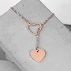 Y Kette mit zwei Herzen - Roségold
